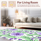 Purple Flower Pattern with Green Leaves Rug