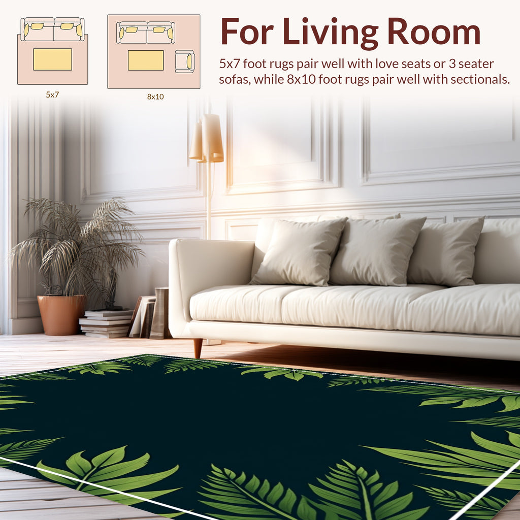 Tropical Green Leaf Patterned Rug