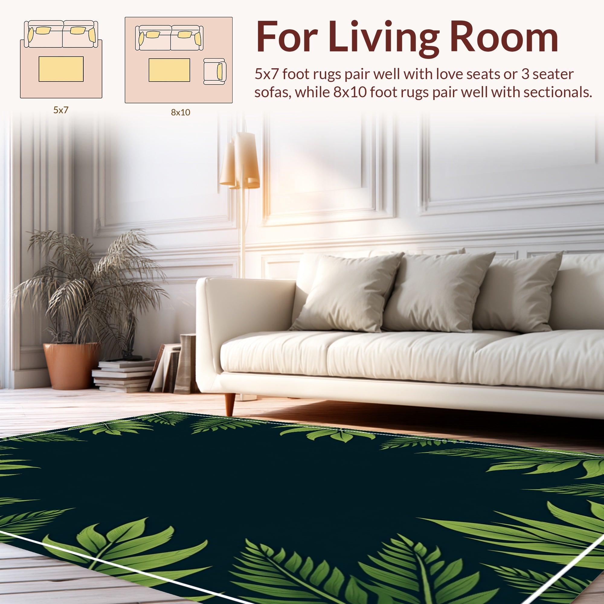 Tropical Green Leaf Patterned Rug