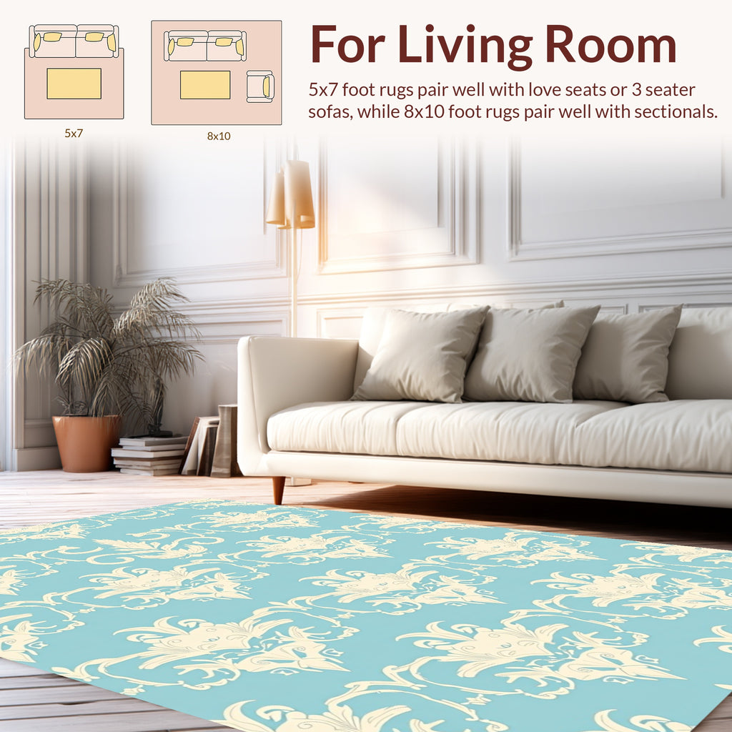 Pale Yellow Floral Damask Pattern Rug