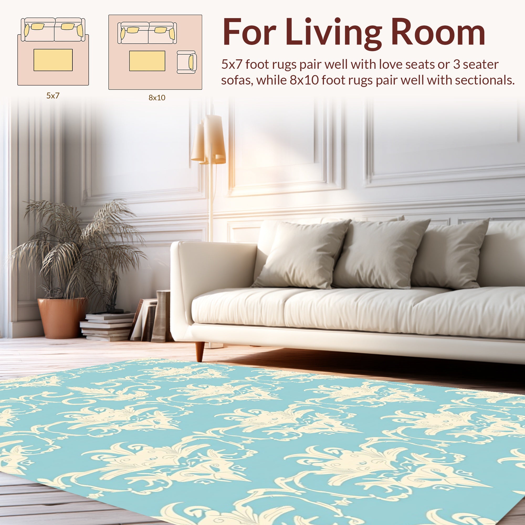 Pale Yellow Floral Damask Pattern Rug