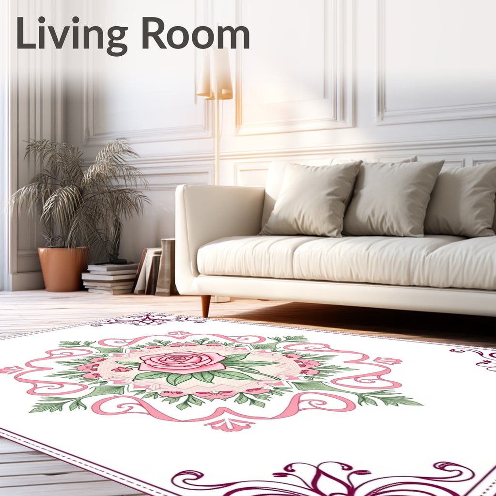Pink Rose Floral Medallion Garden Vine Rug