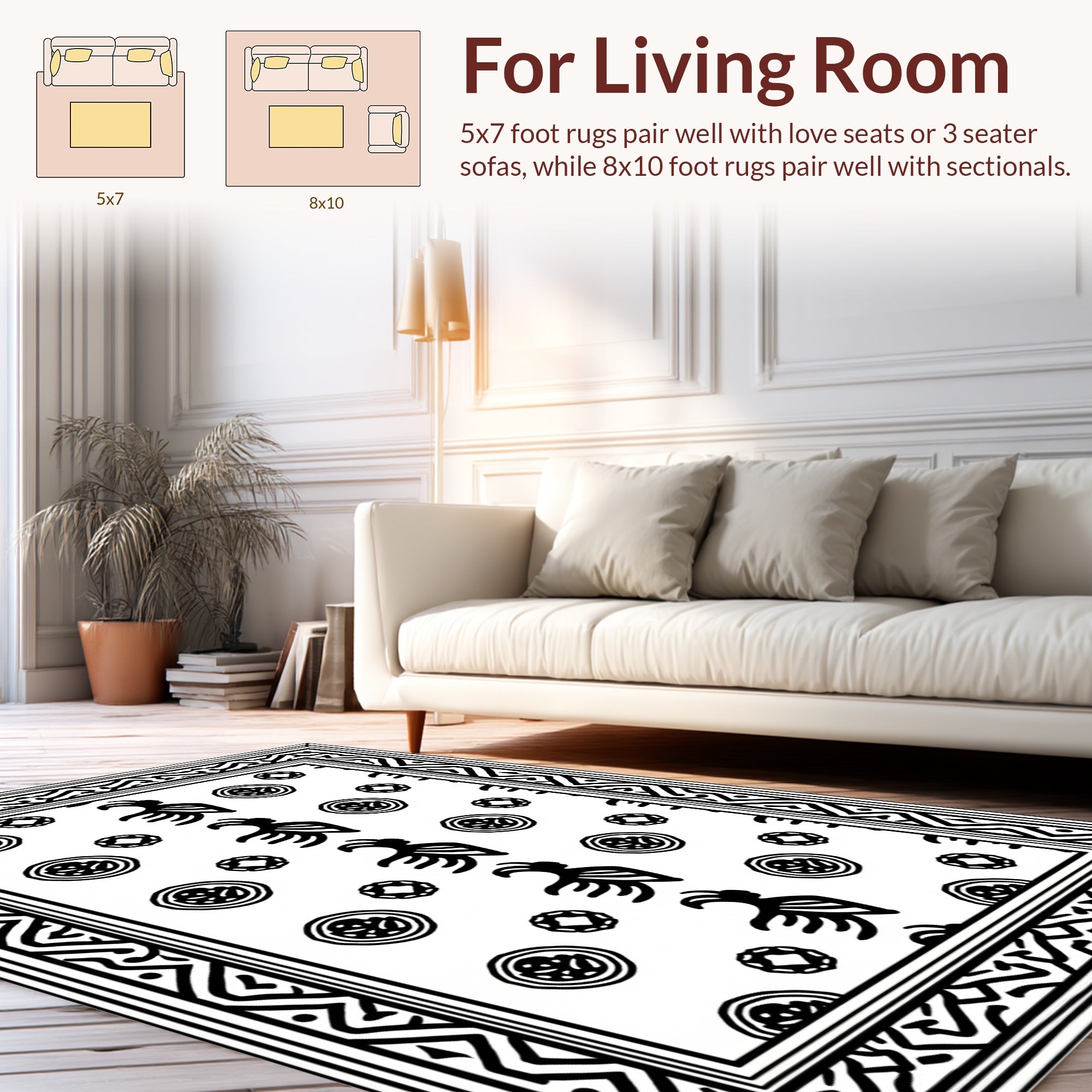 Bold Figures Circular Accents Geometric Border Rug