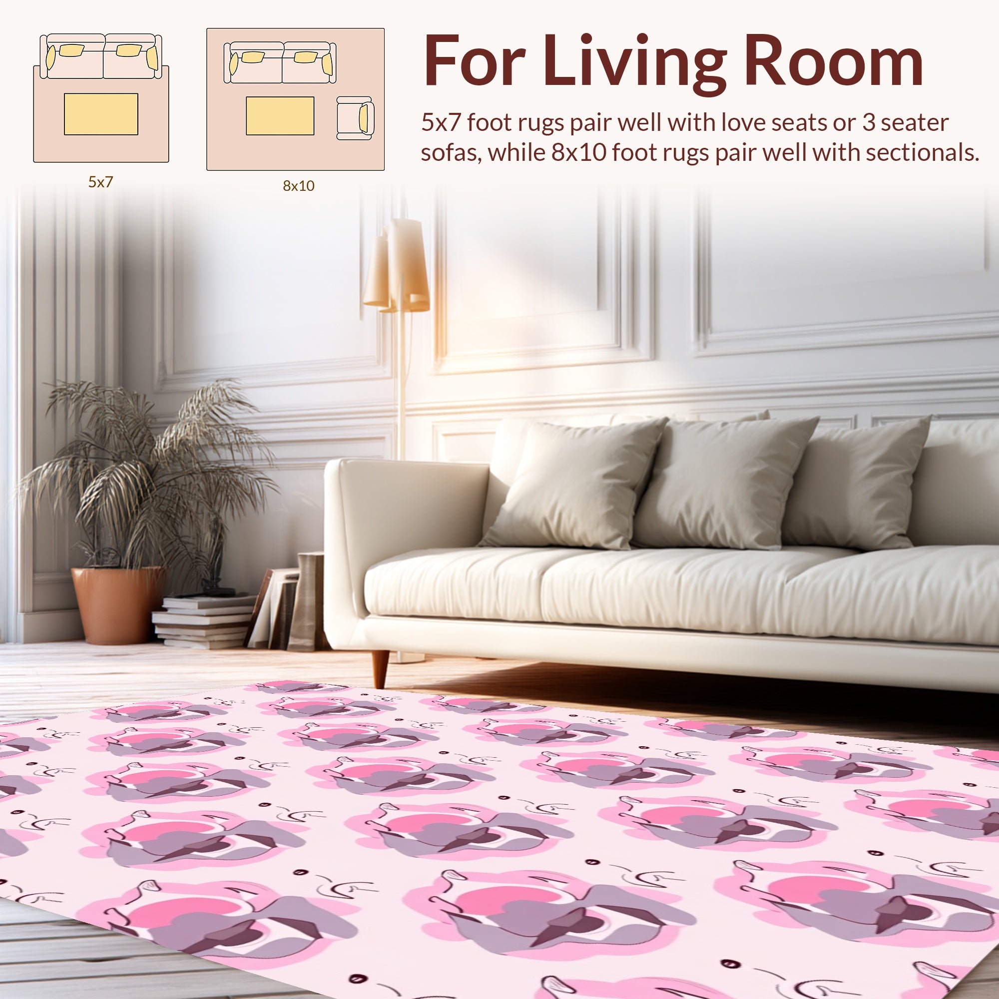 Abstract Floral Pink Grey Pattern Rug