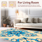 Scrolled Floral Medallion Blue Yellow Rug