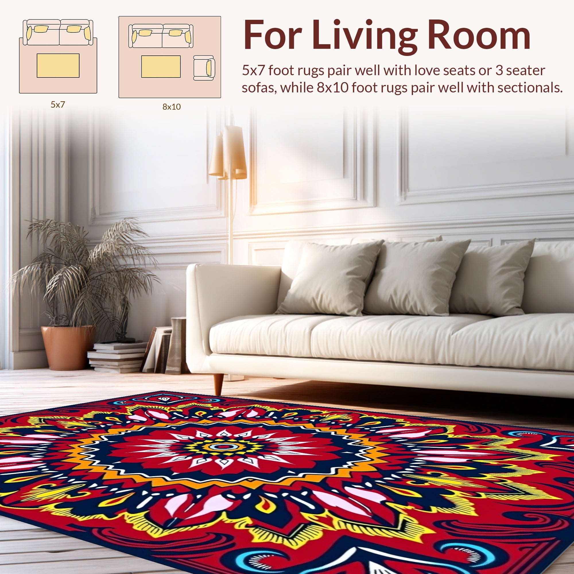 Vibrant Red Floral Mandala Pattern Rug