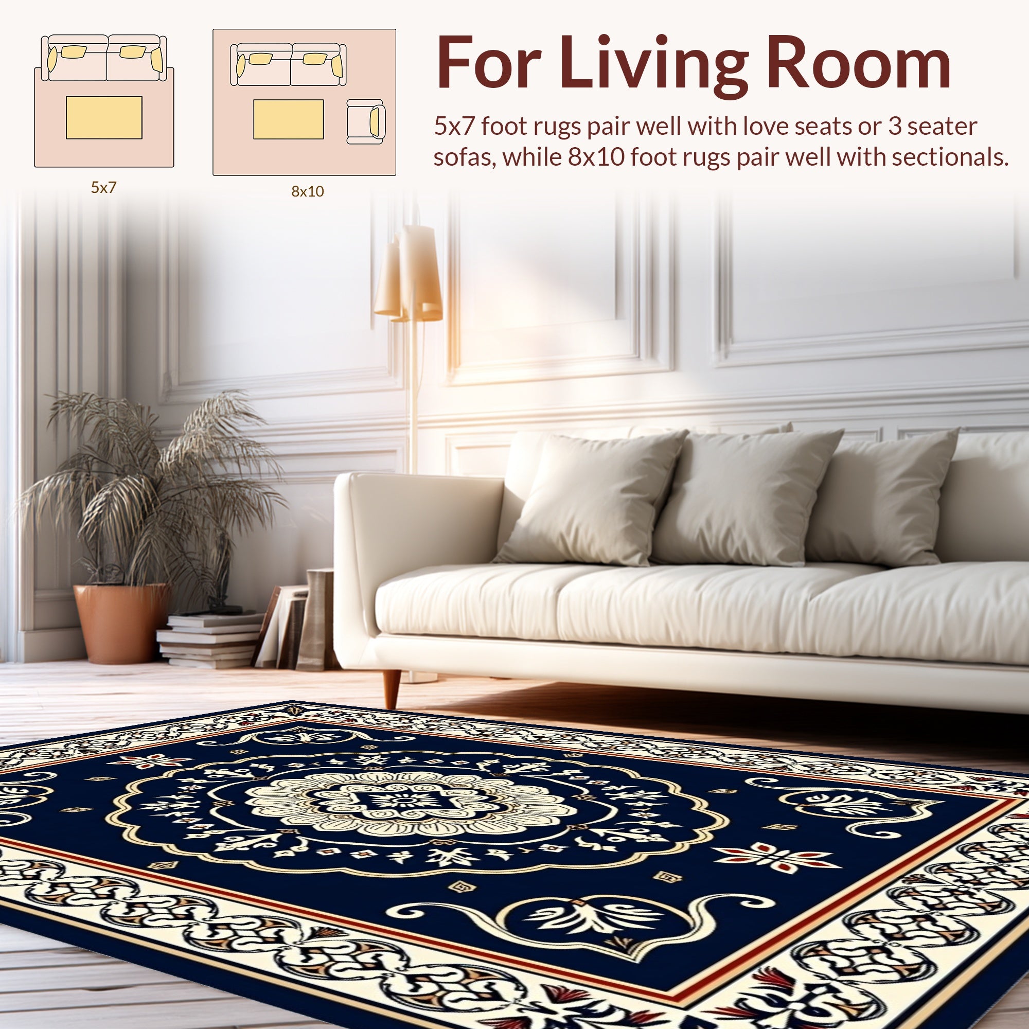 Navy Floral Medallion Baroque Rug