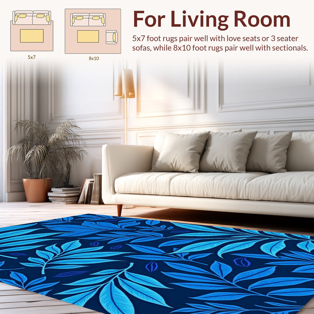 Shades Of Blue Tropical Leaf Pattern Rug