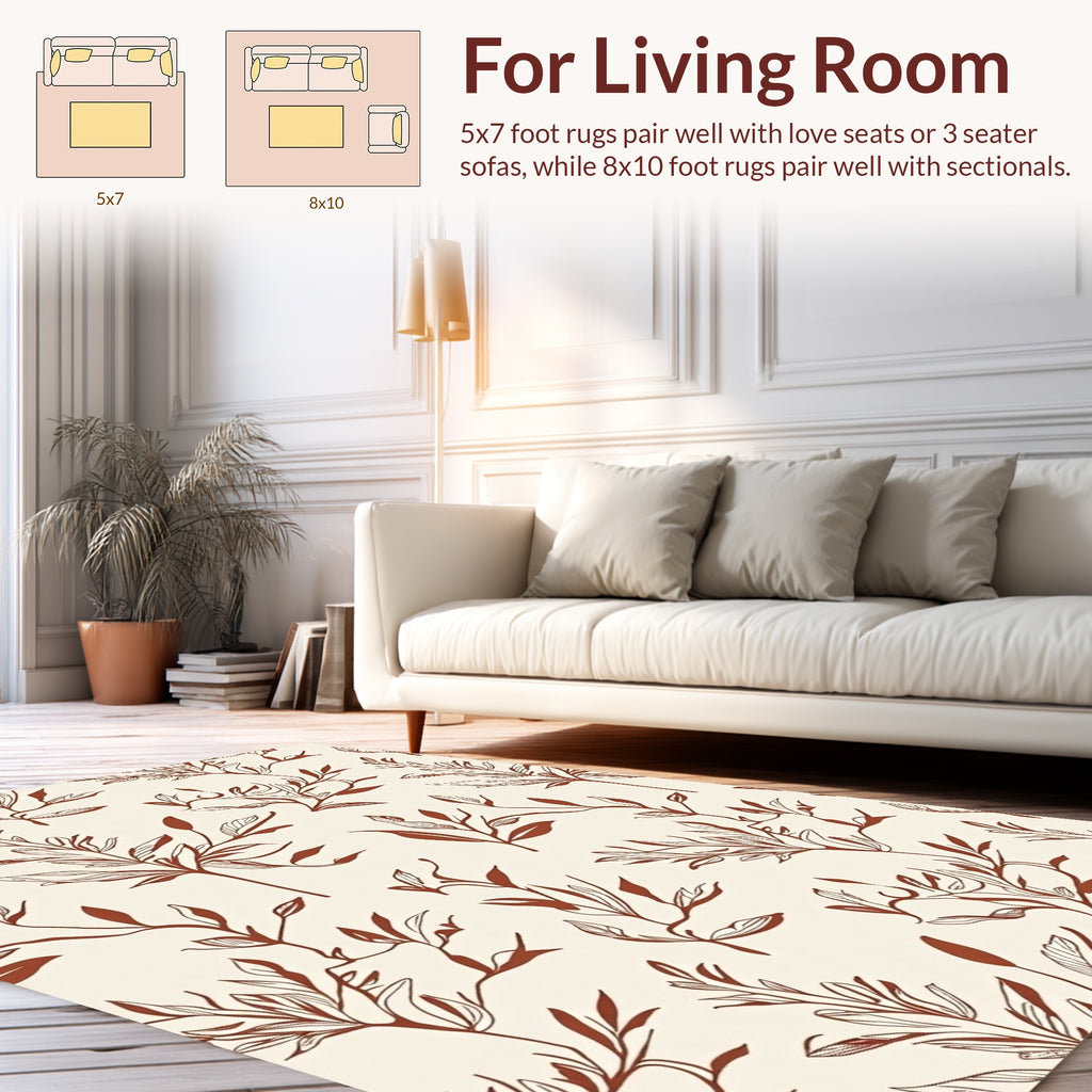 Classic Earthy Botanical Line Art Pattern Rug