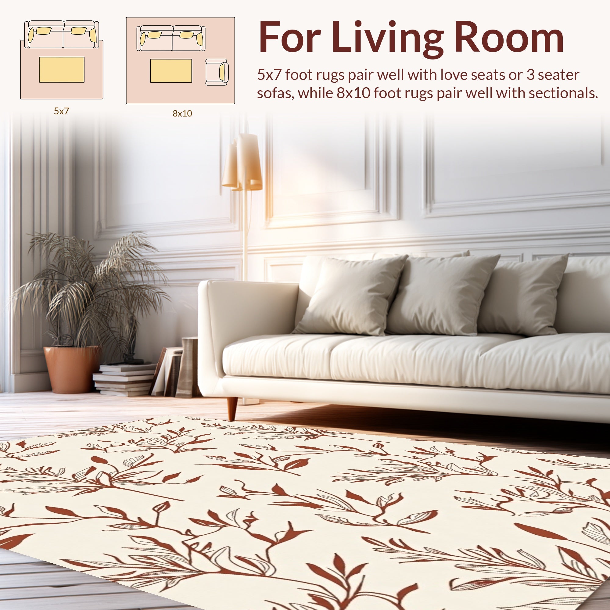 Classic Earthy Botanical Line Art Pattern Rug