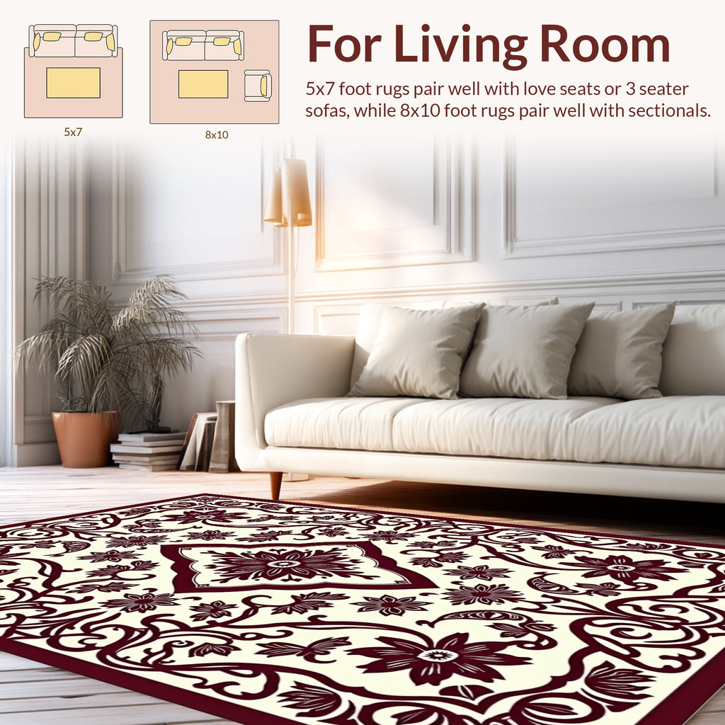 Elegant Floral Vine Scroll Pattern Rug