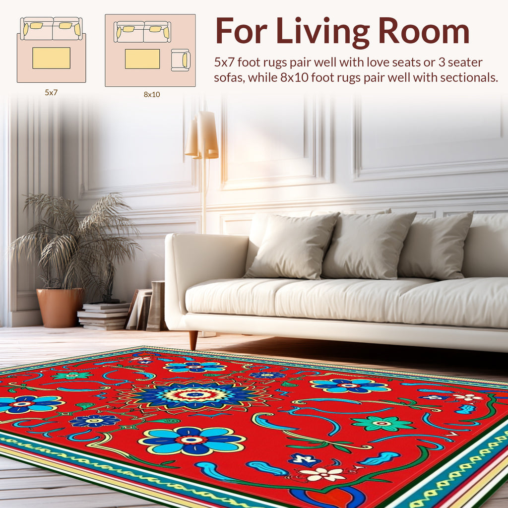 Vibrant Floral Mandala Pattern Rug