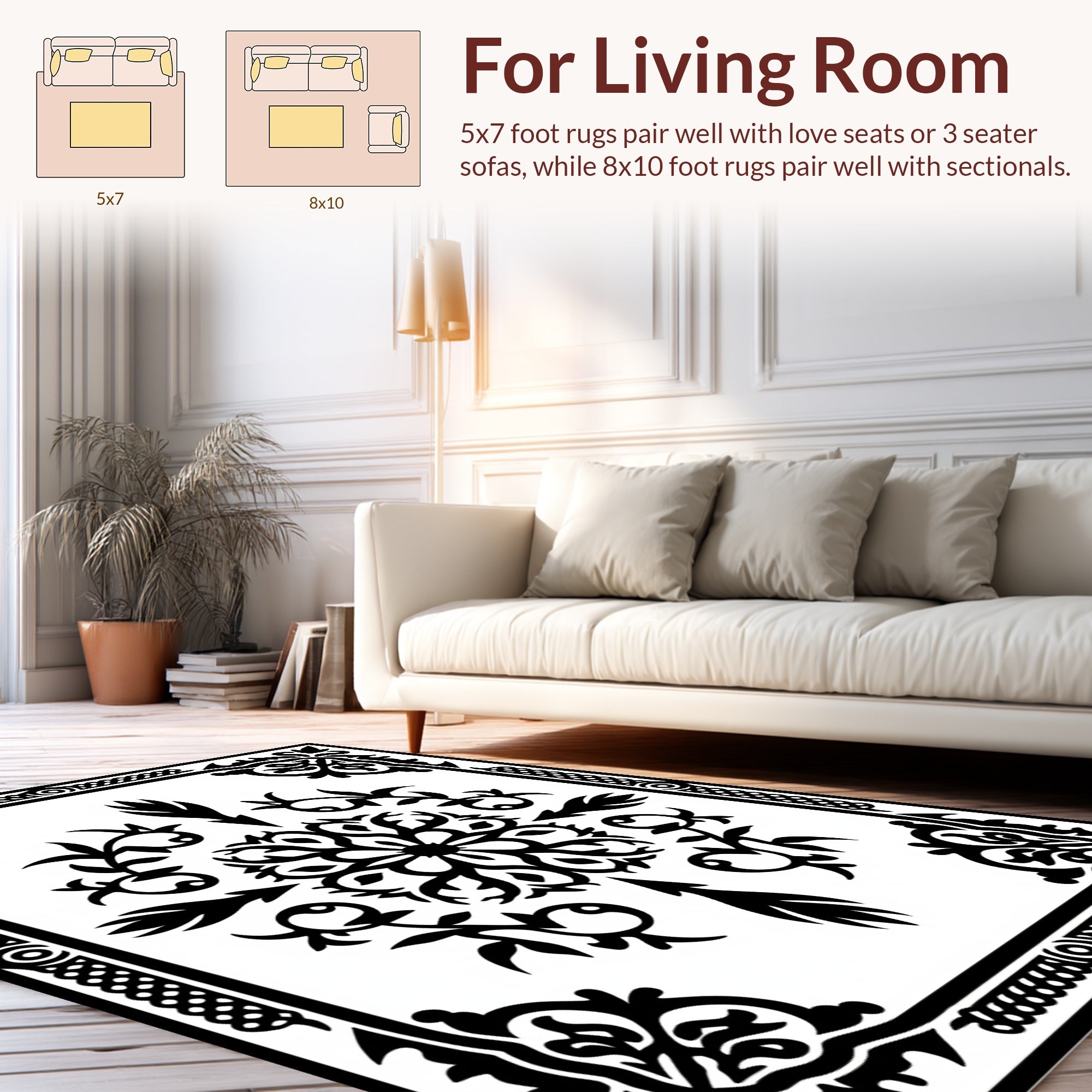 Intricate Floral Bordered Black Rug