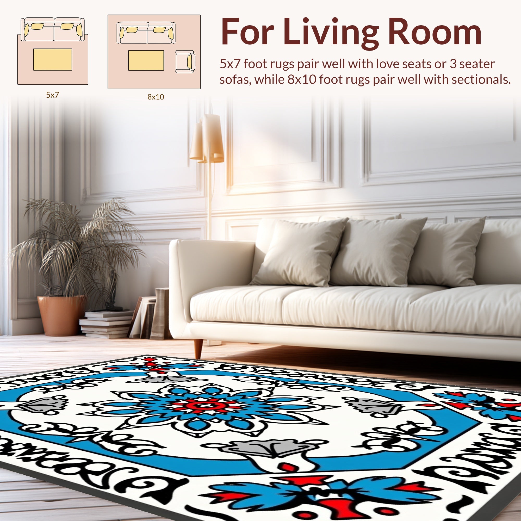 Vibrant Floral Medallion With Blue Accents Rug