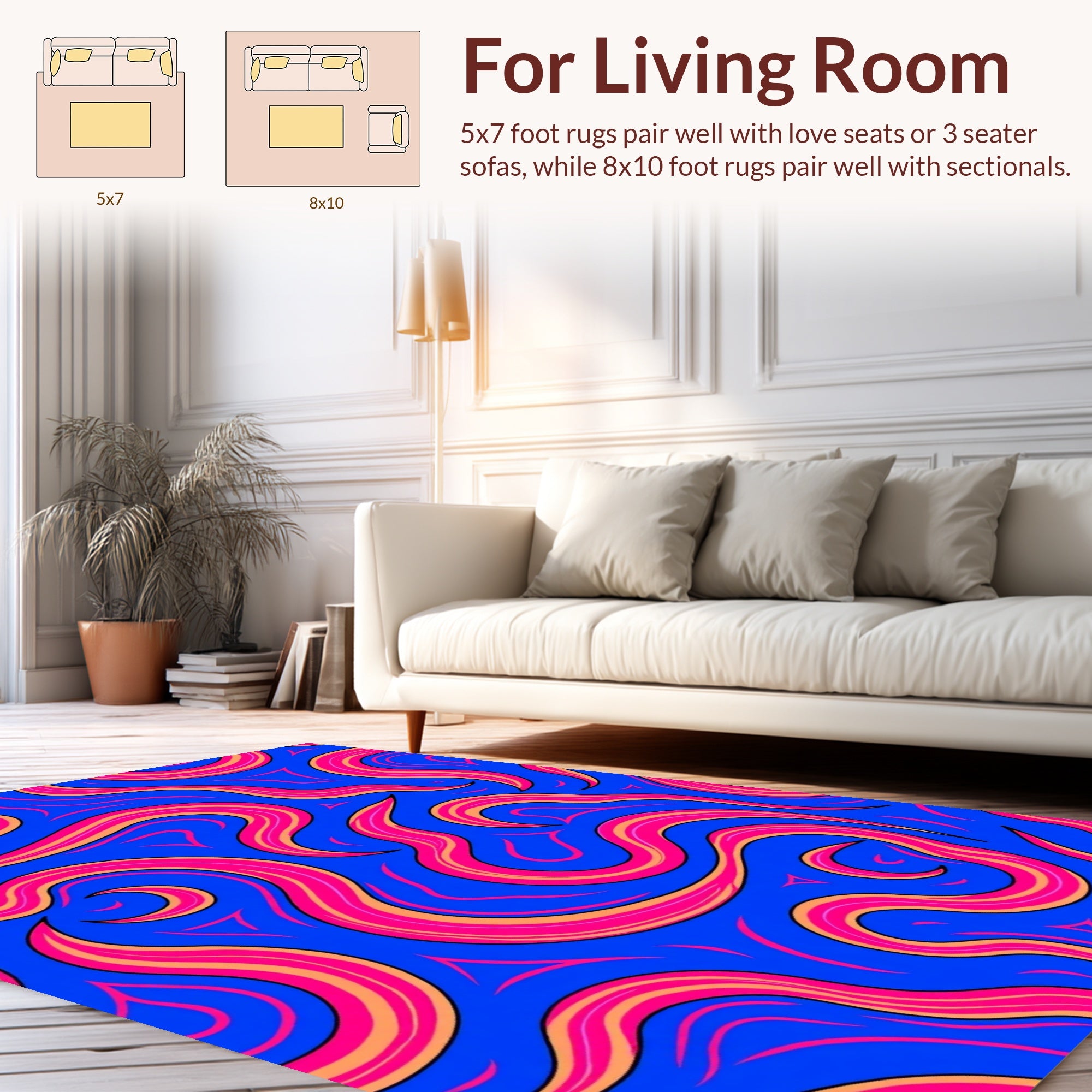 Bold Pink Yellow Swirl Pattern Rug