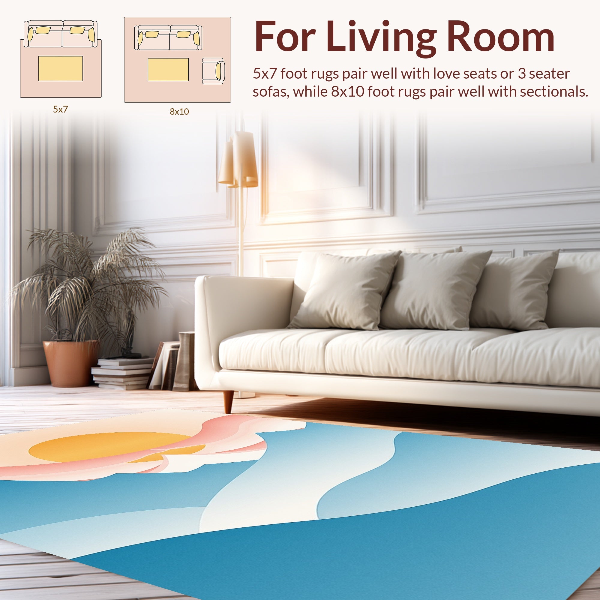 Abstract Mountain Peaks Sun Design Rug