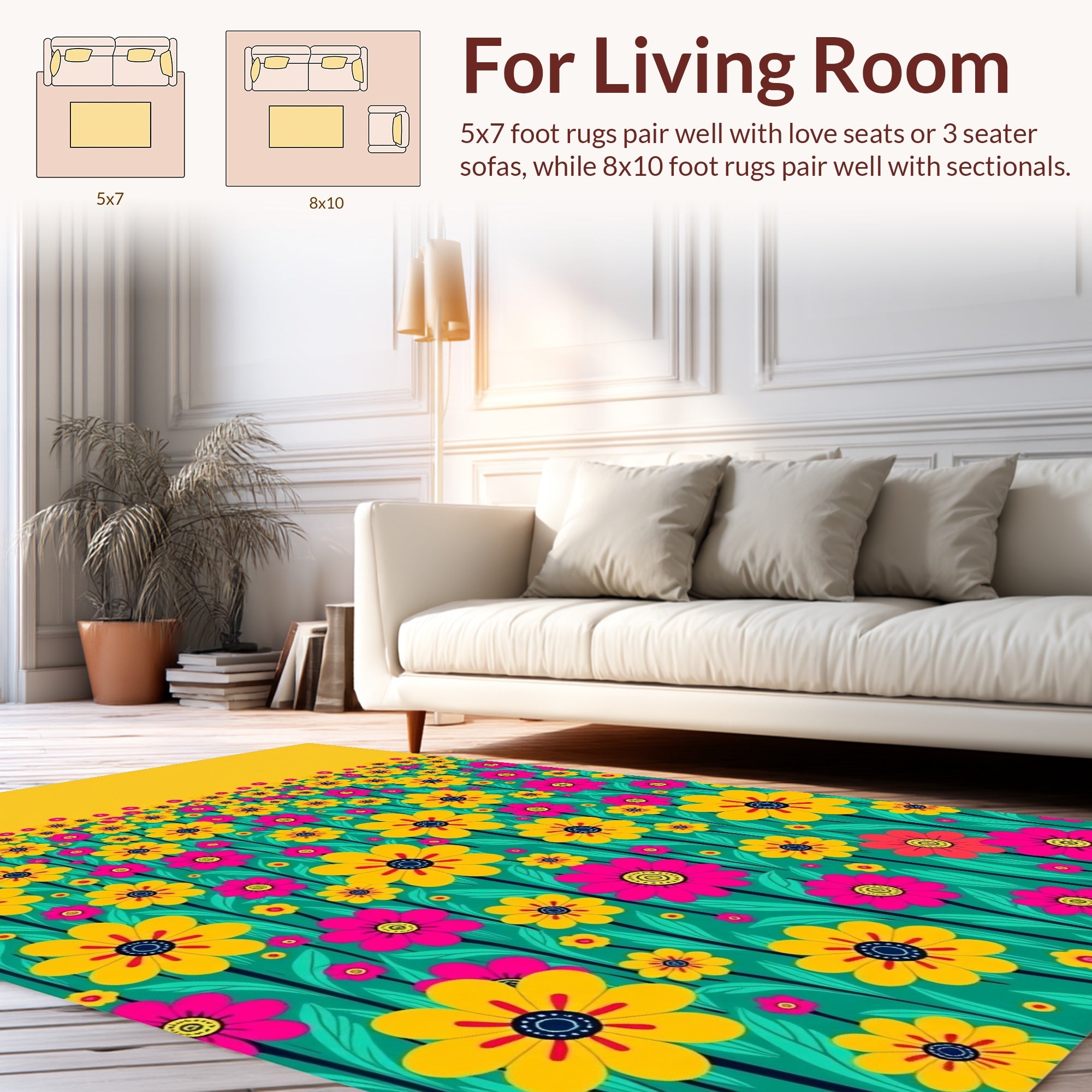 Bright Floral Field Pattern Rug