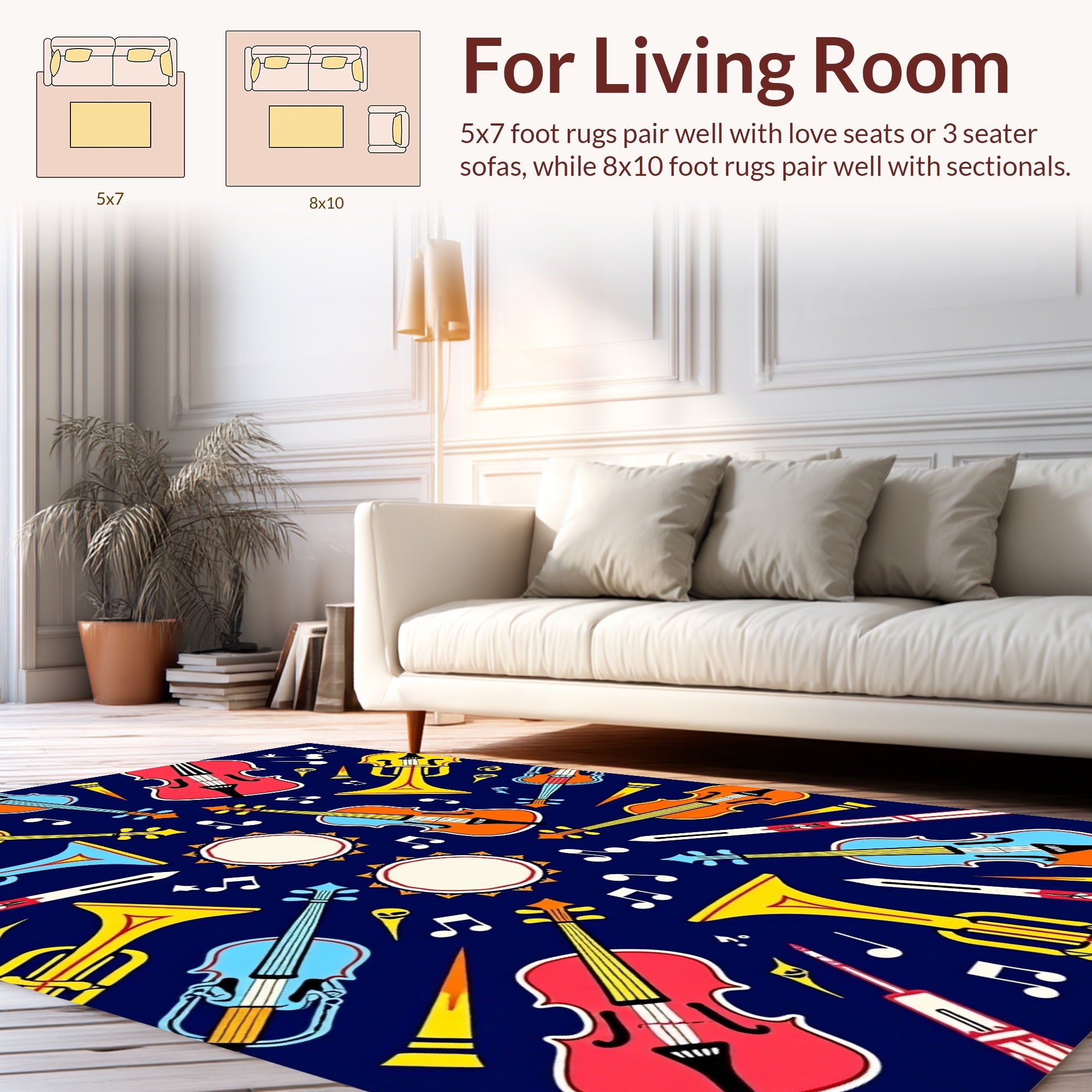 Musical Instruments Notes Pattern Rug