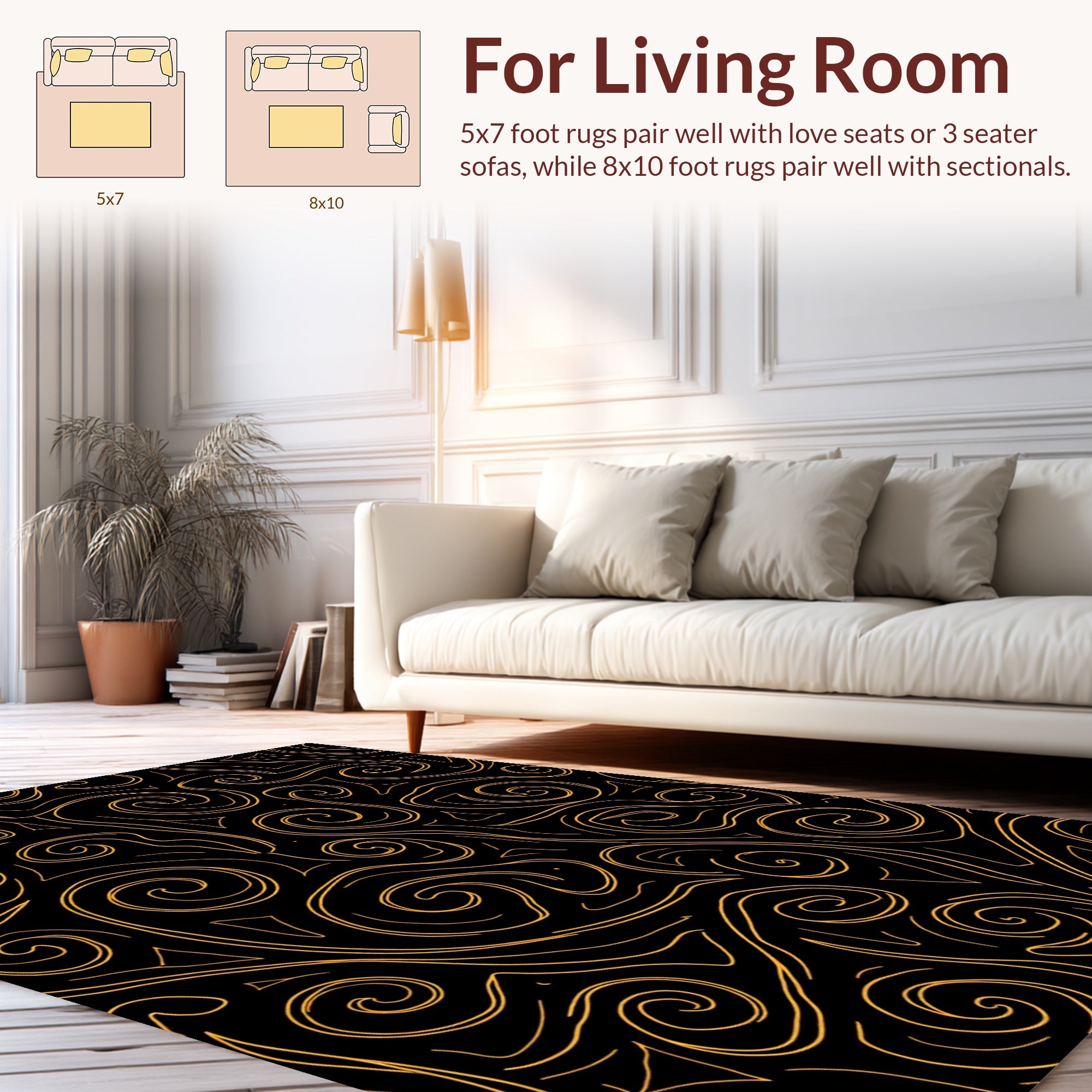 Black Gold Swirl Abstract Pattern Rug