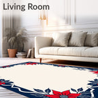 Red Poinsettia Navy Border Rug