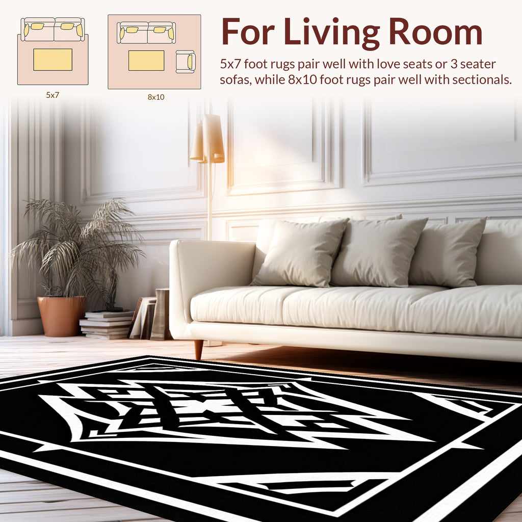 Bold Black White Geometric Pattern Rug
