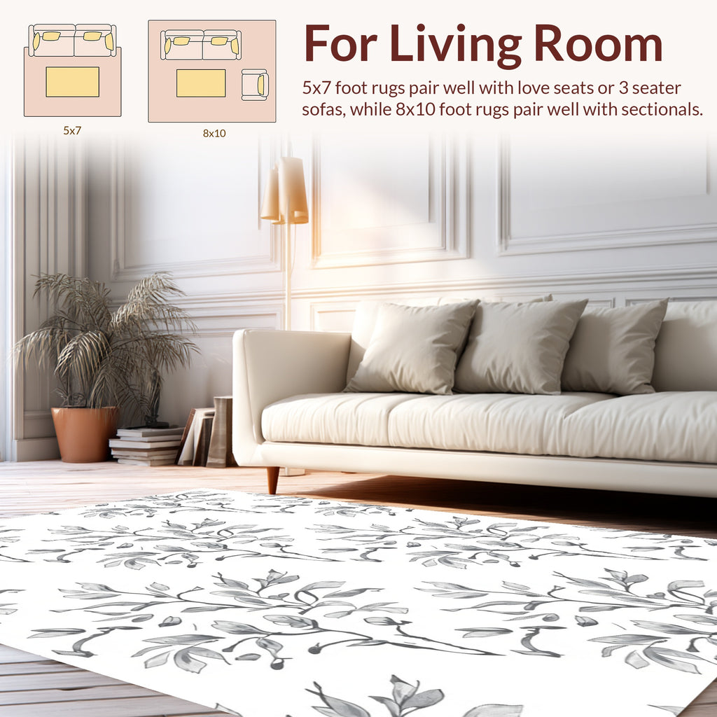 Gray Botanical Branch Pattern Rug