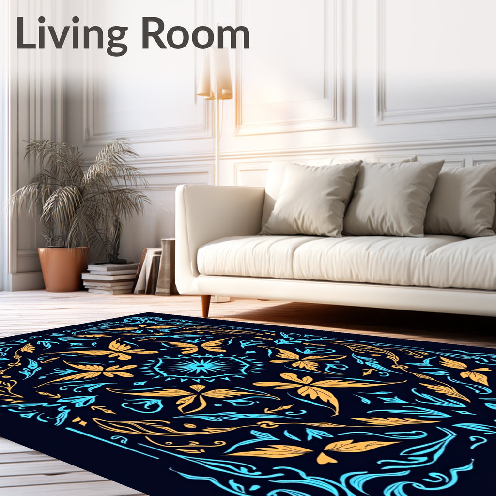 Golden Butterfly Teal Floral Medallion Rug
