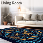 Golden Butterfly Teal Floral Medallion Rug