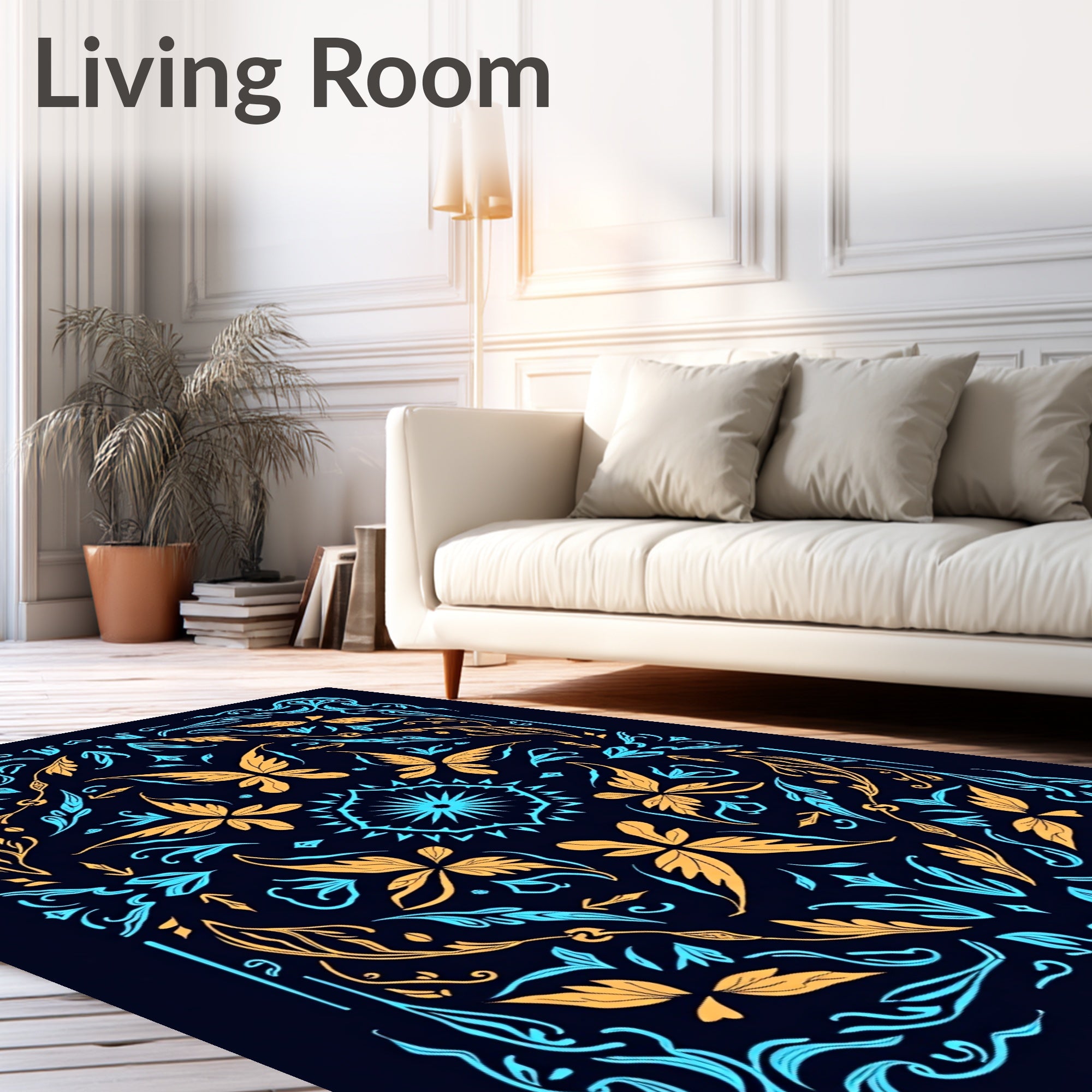 Golden Butterfly Teal Floral Medallion Rug