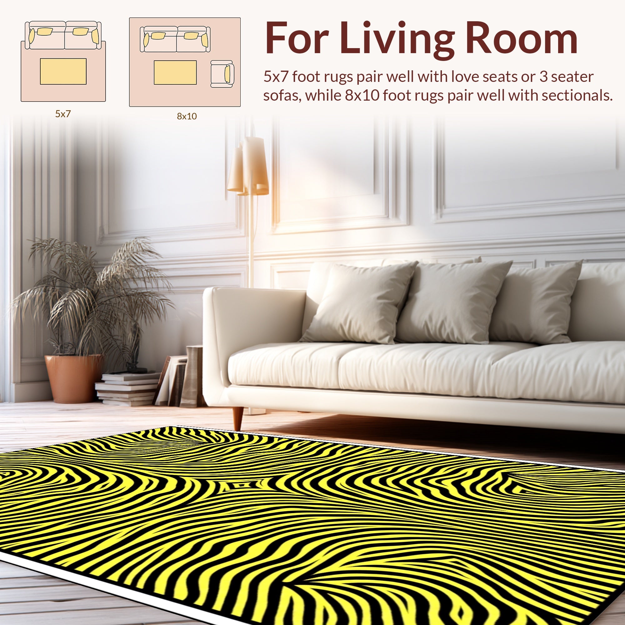 Abstract Yellow Black Wavy Lines Rug