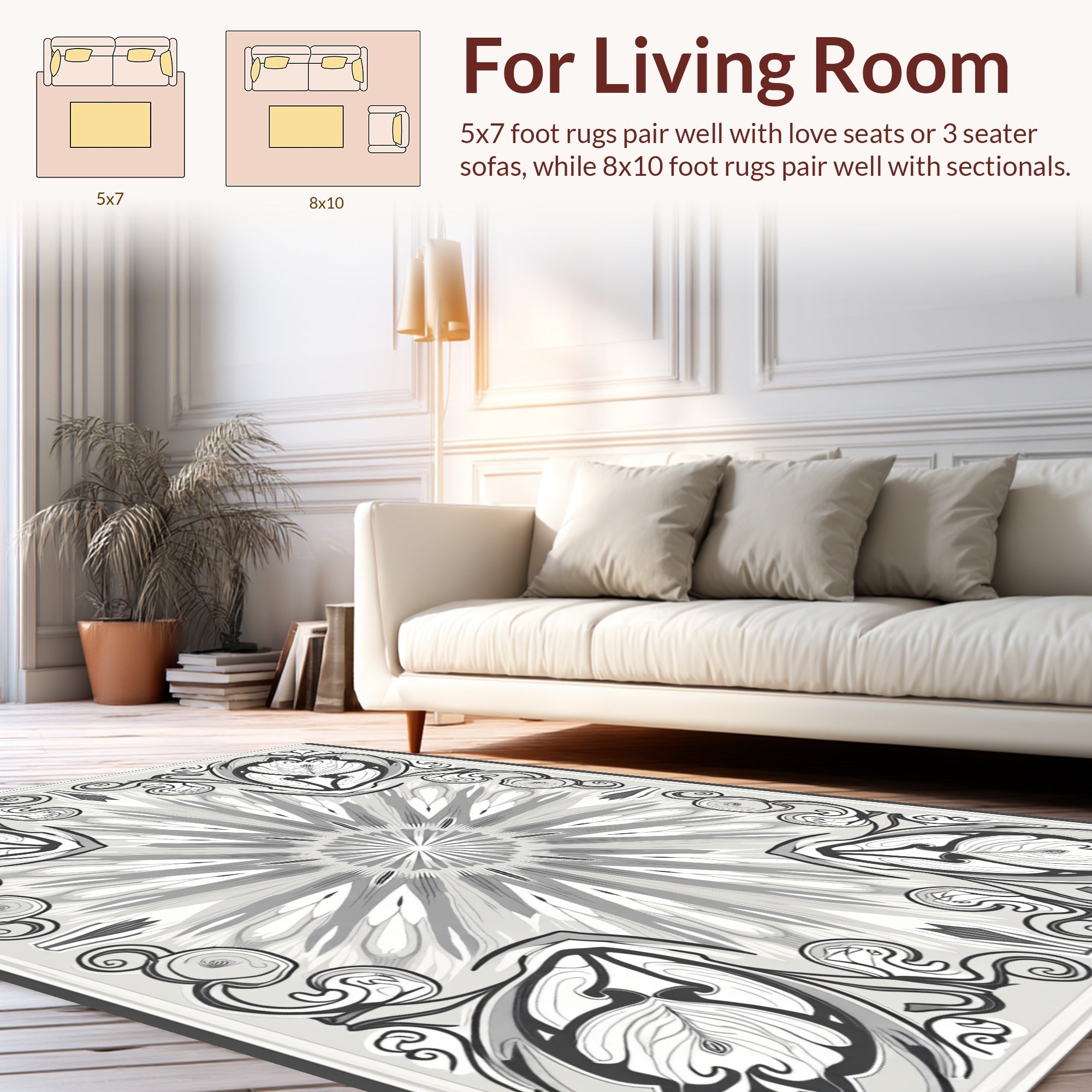 Symmetrical Floral Art Nouveau Style Rug
