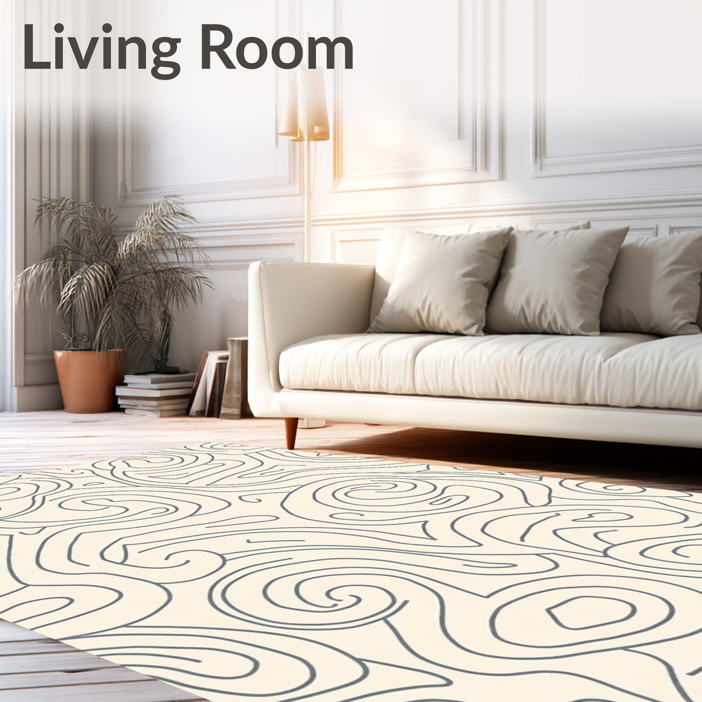 Cream Swirl Abstract Lines Rug