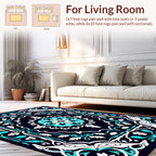 Damask Floral Patterned Teal White Rug