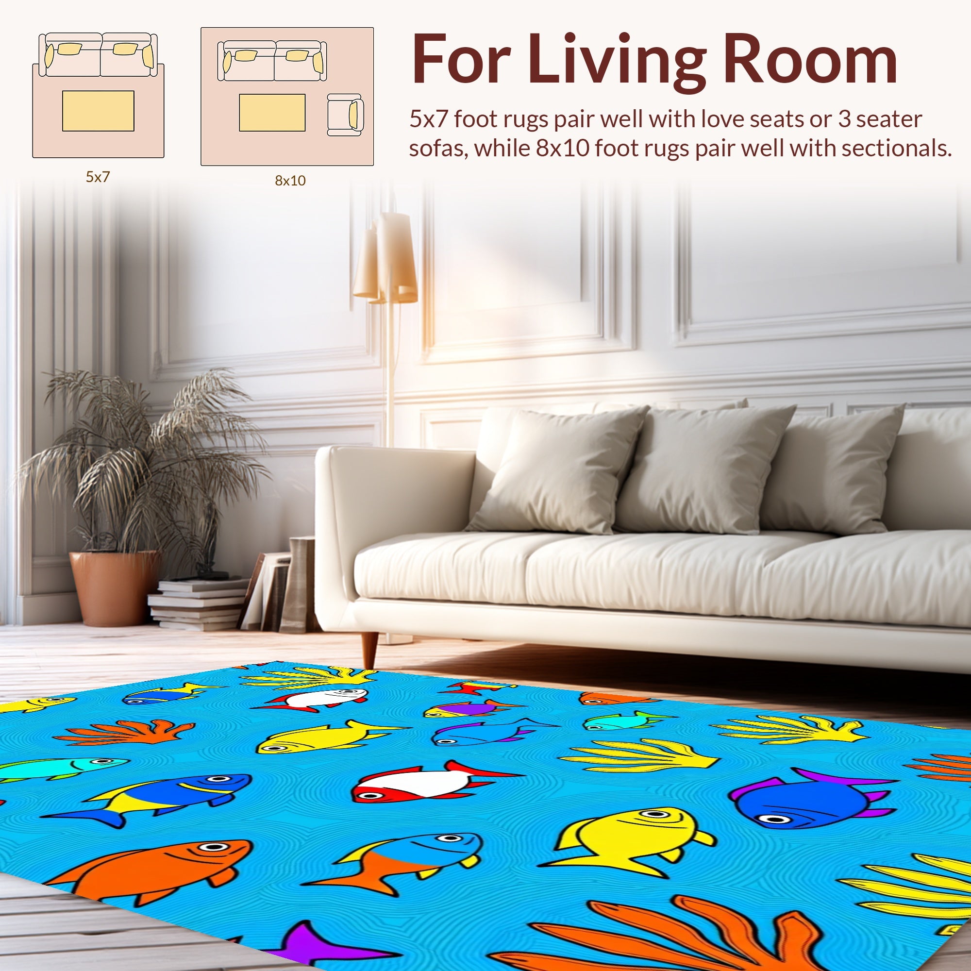 Colorful Fish School Pattern Rug
