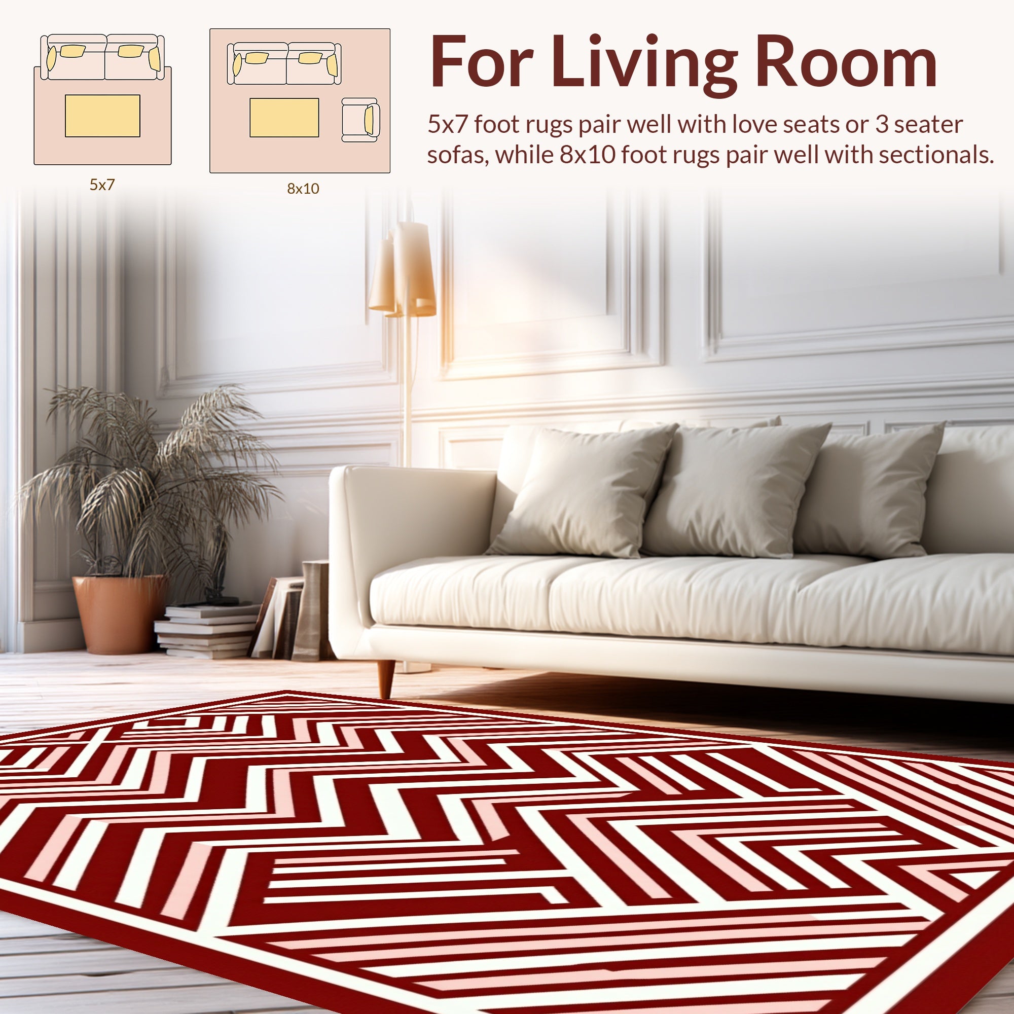Geometric Patterned Crimson Zigzag Style Rug