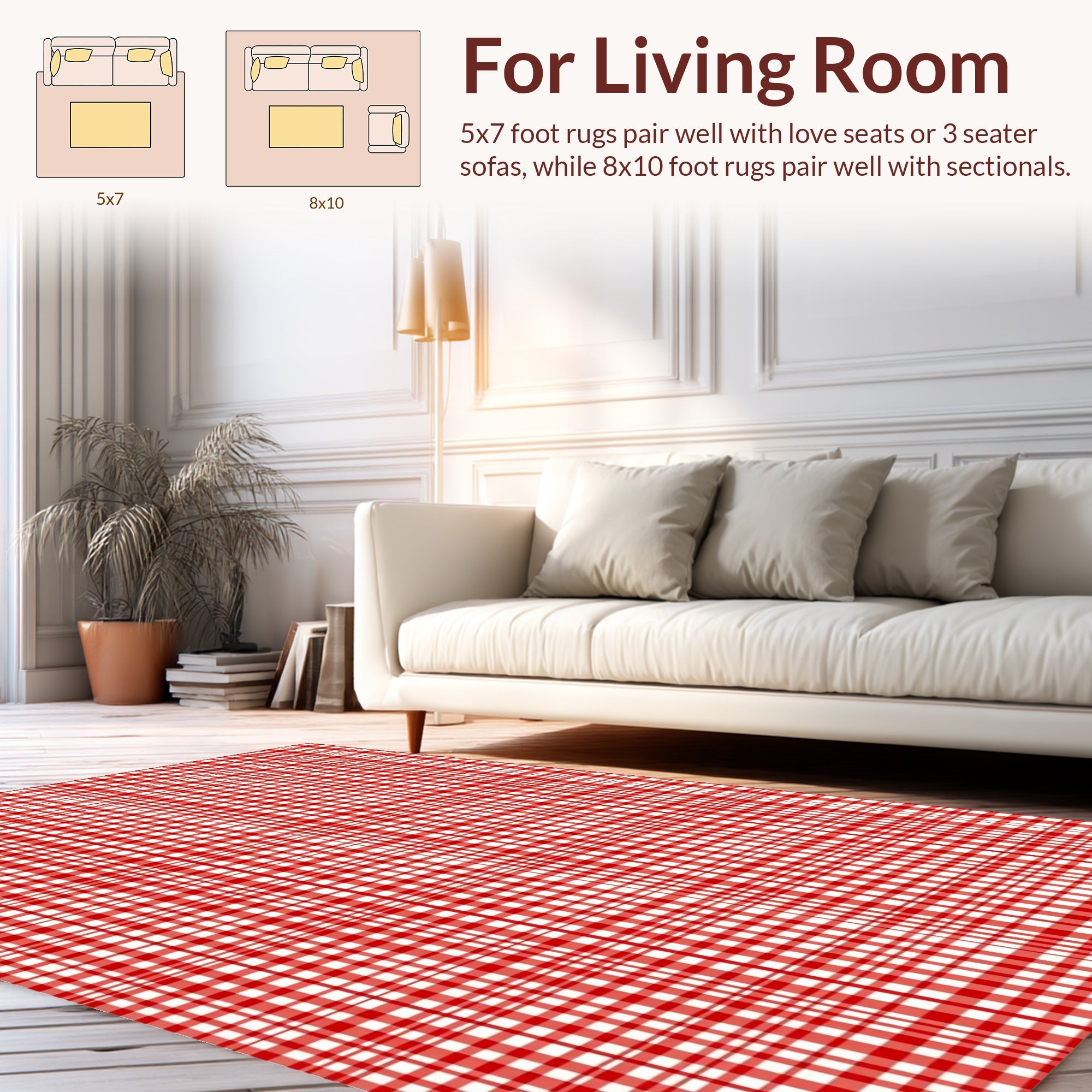 Classic Red White Plaid Tartan Rug