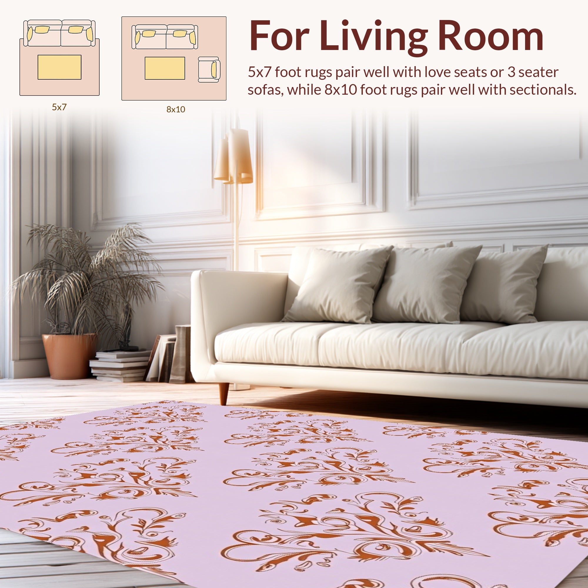 Ornate Flourish Damask Pattern Rug
