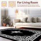 Elegant Black White Floral Scroll Frame Rug
