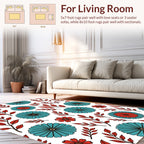 Floral Spray Pattern with Teal Red Blooms Rug