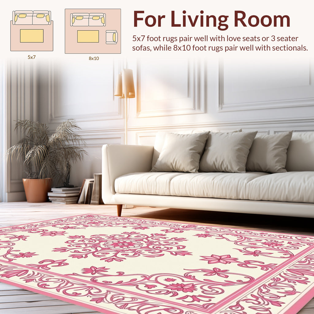 Victorian Floral Medallion Pink Rug