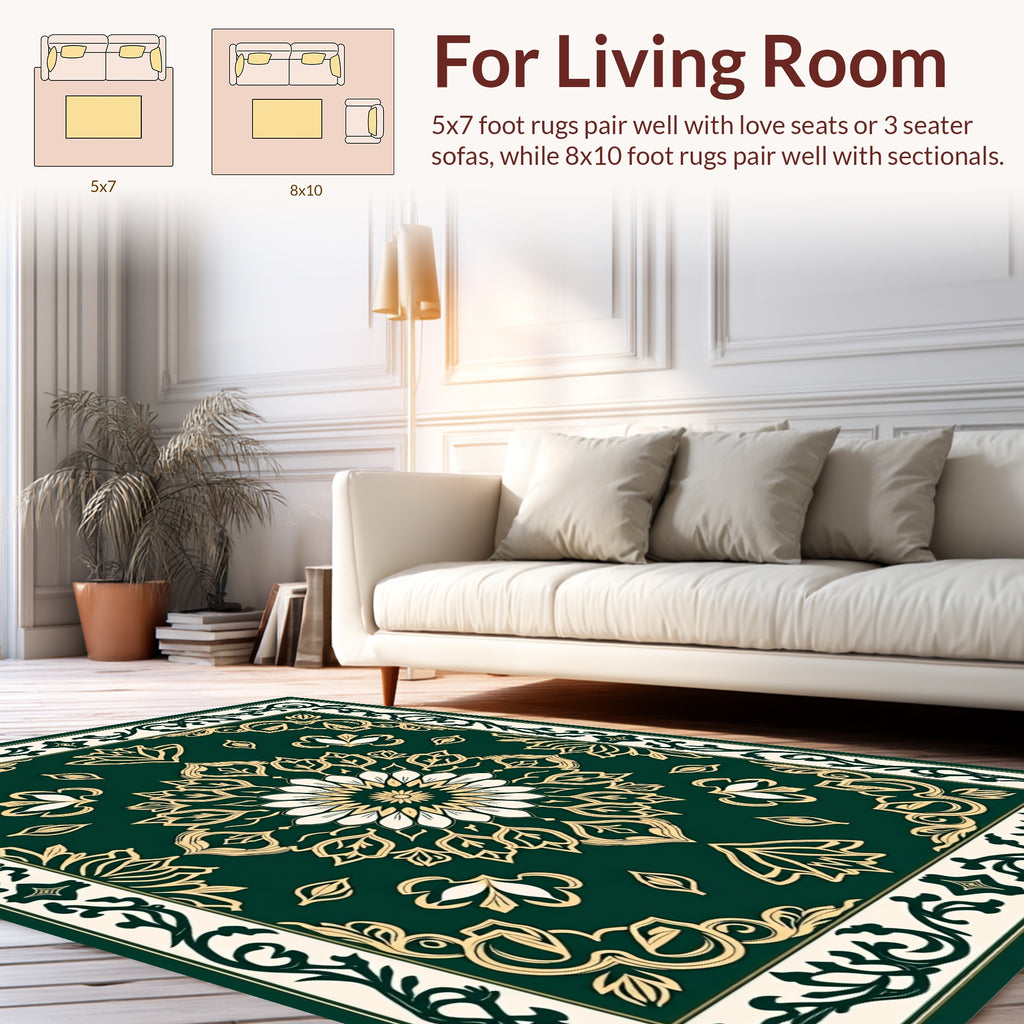 Emerald Green Mandala Floral Art Rug