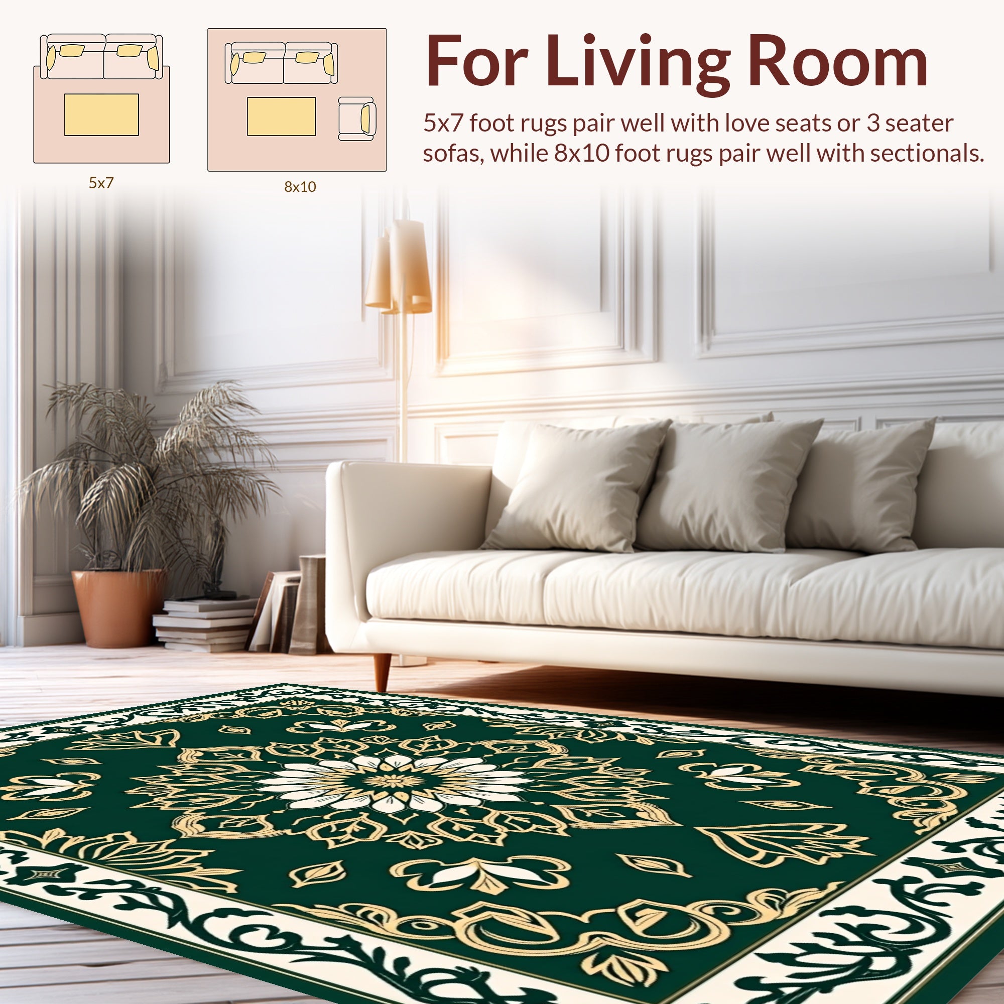 Emerald Green Mandala Floral Art Rug