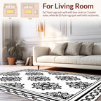 Ornate Black White Medallion Pattern Rug