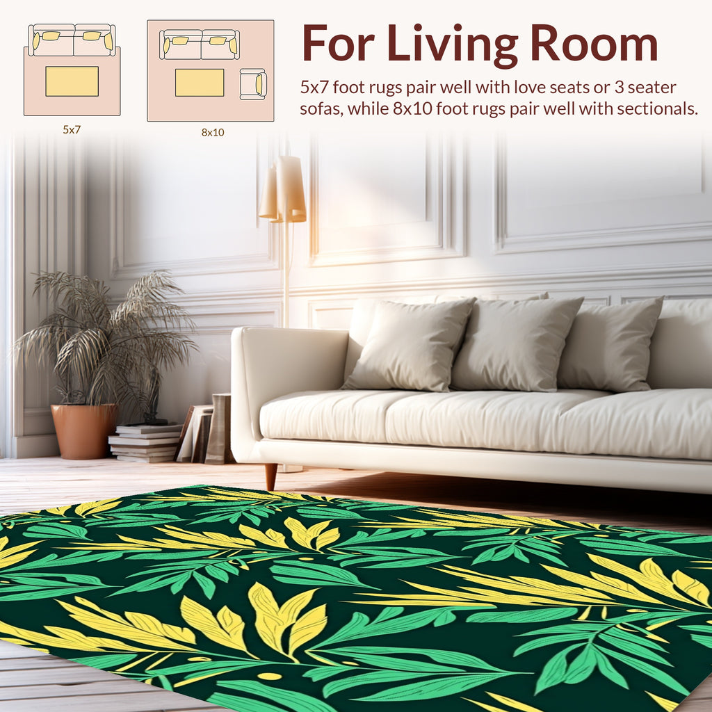 Tropical Leaf Patterned Botanical Design Rug