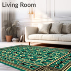 Teal Black Cream Ornamental Arabesque Rug