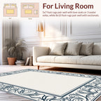 Ornate Dark Blue Floral Border Rug