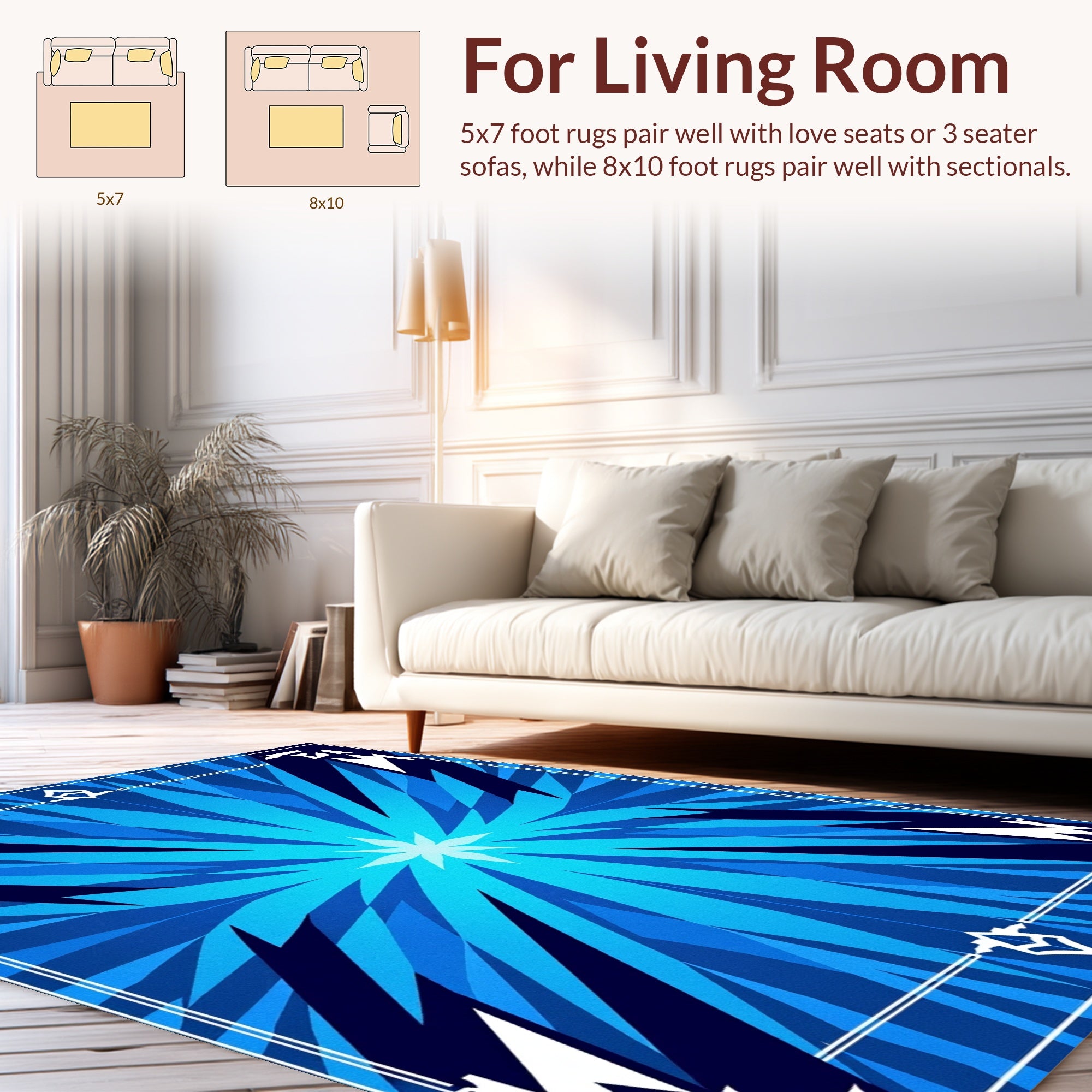 Radiant Blue Geometric Starburst Pattern Rug
