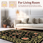 Black Floral Swirls And Vines Rug