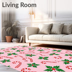 Pink Candy Cane Holly Figures Rug