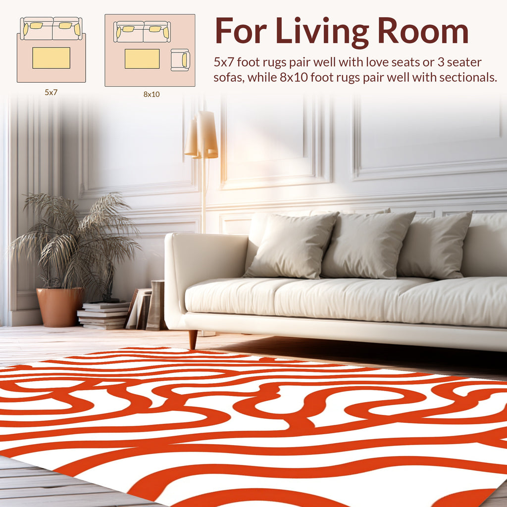 Bold Orange Wavy Line Design Rug